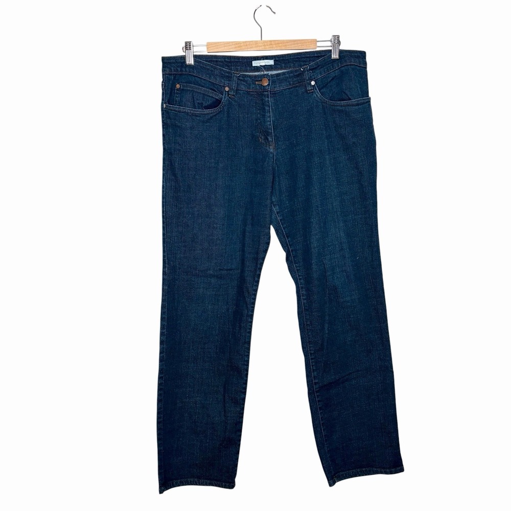 Eileen Fisher Straight Leg Jeans Womens Size L Mid Rise Dark Wash Blue